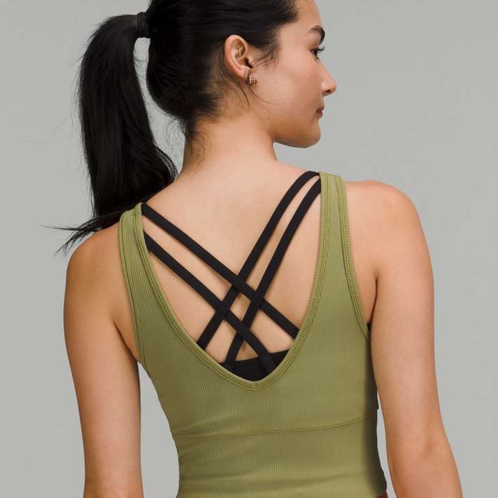 Lululemon Power Pivot Ribbed Tank Top - Bronze Green - Picture 2 of 5